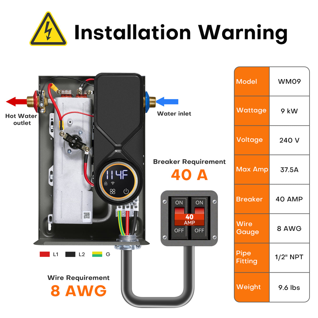 WM09 Smart Point-of-Use Tankless Electric Water Heater