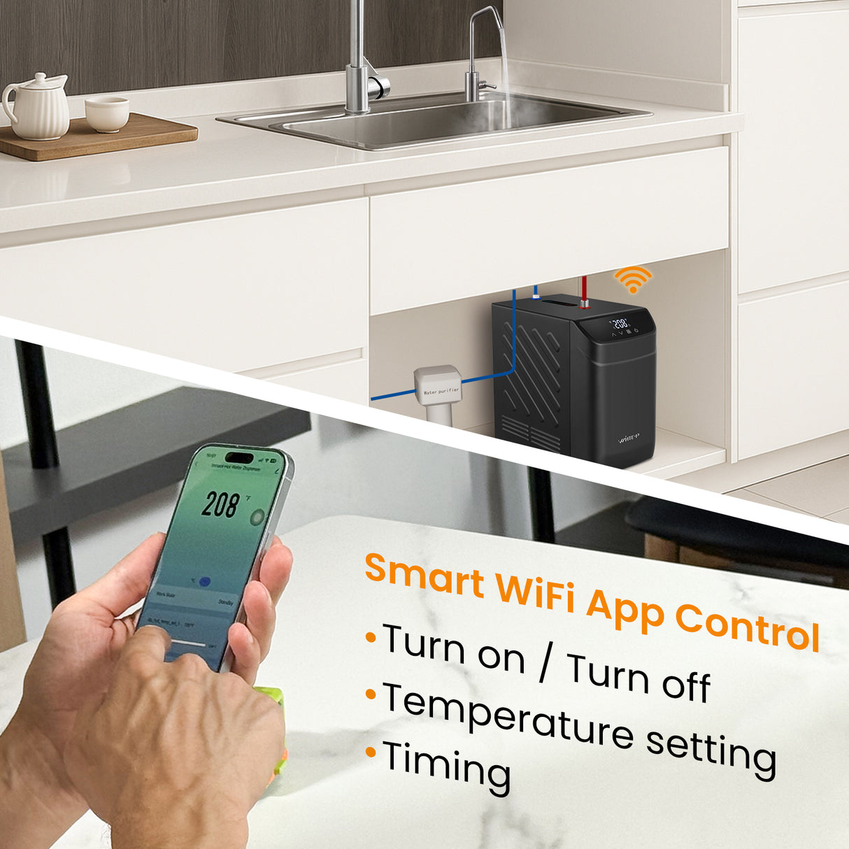 WINTEMP Instant Hot Water Dispenser — 208°F Compact Under-Sink Unit with Wi-Fi Smart Control & Child-Lock Hot-Only Faucet